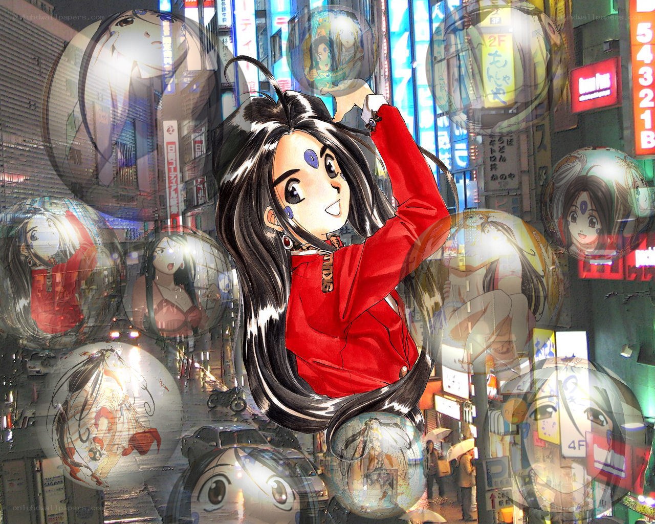 anime character in cityscape