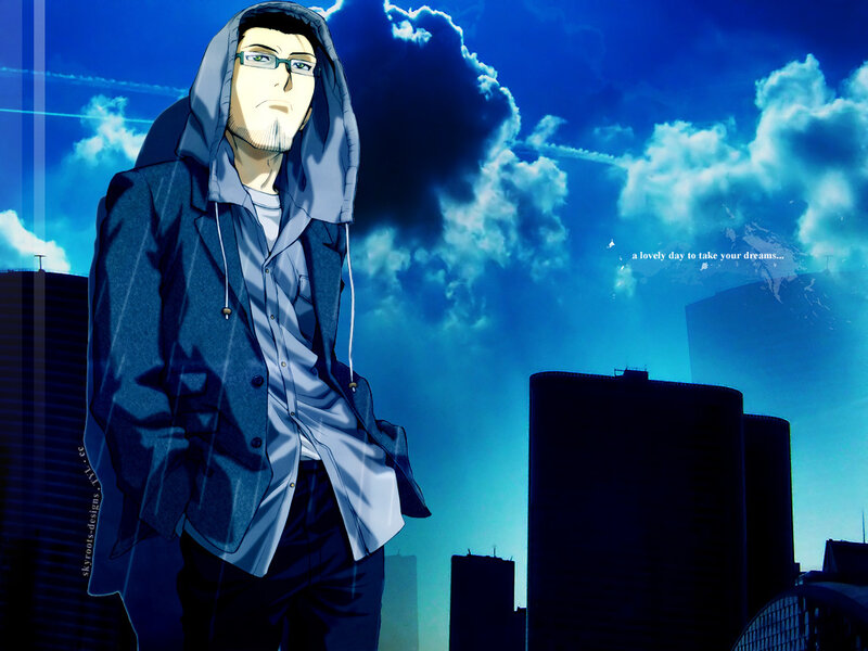 anime character in cityscape