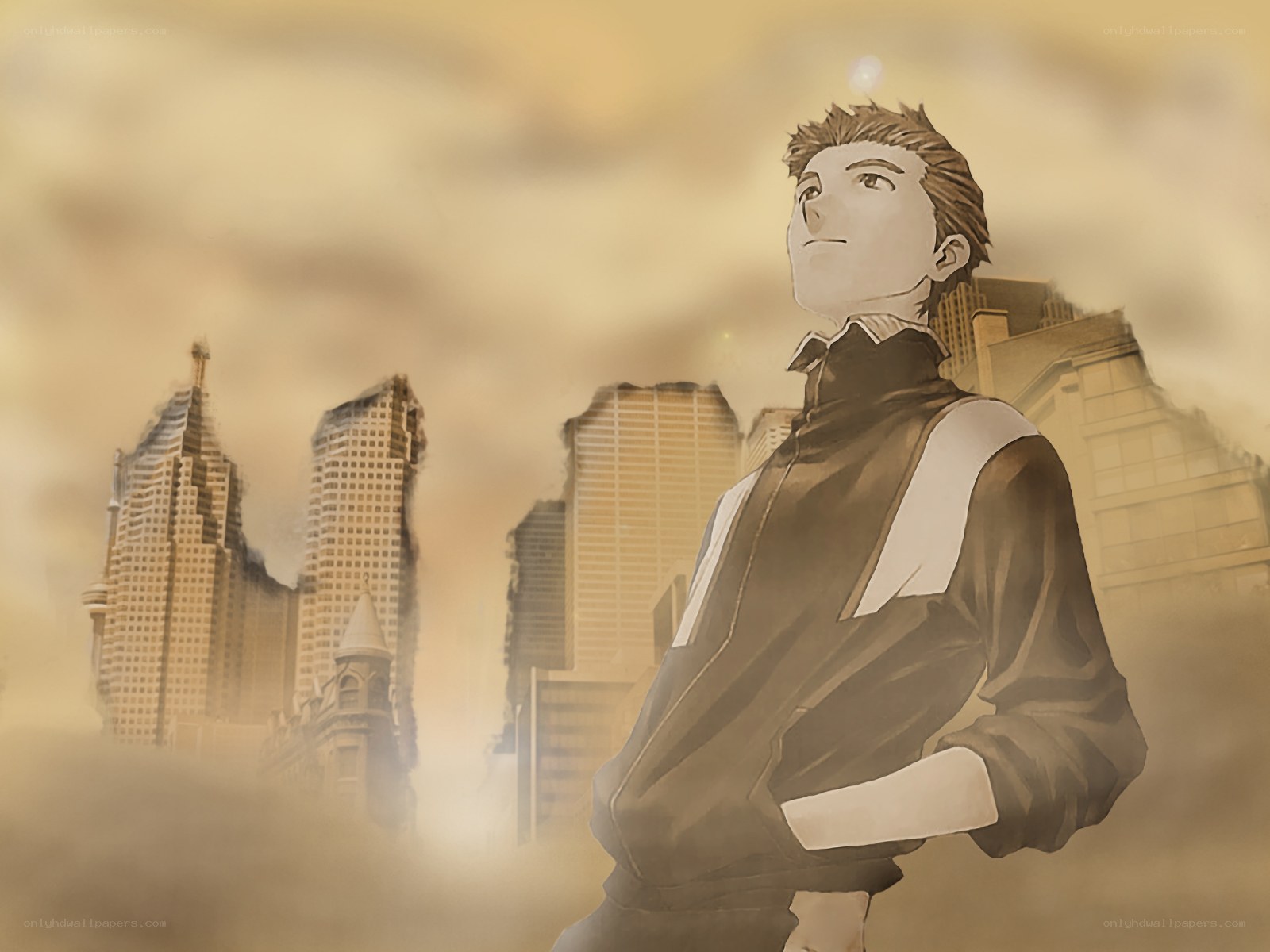 anime character in cityscape