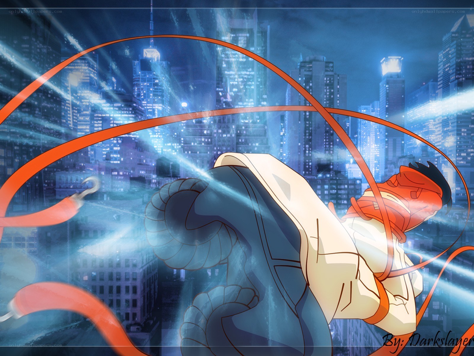 anime character in cityscape