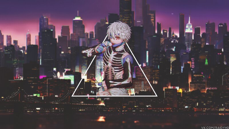 Anime Character in Cityscape — Purple
