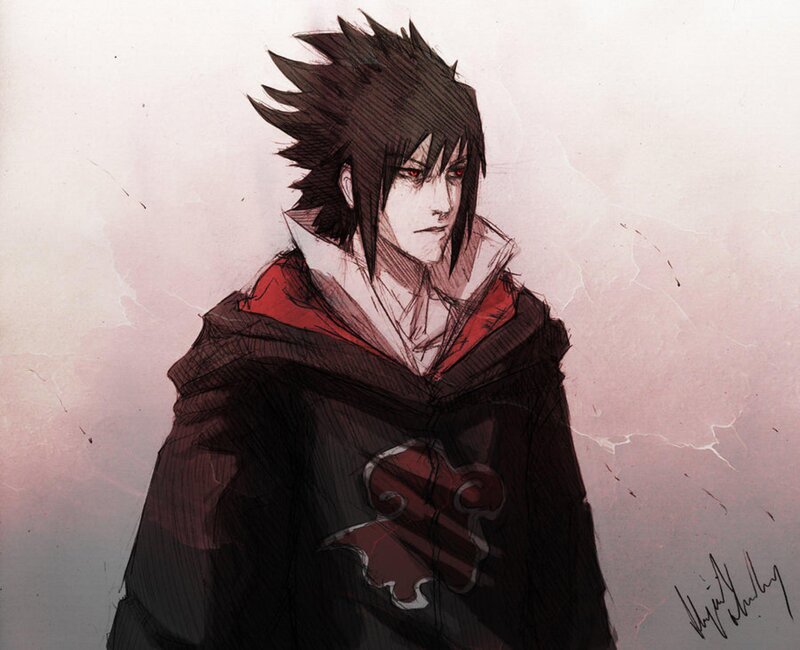 Anime Character in Cloak — Black, Dramatic, Manga, Red Eyes