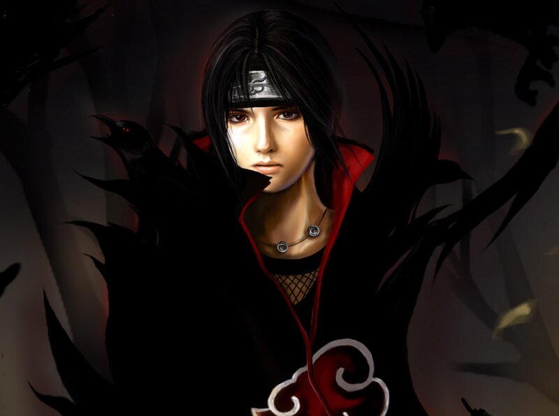 Anime Character in Cloak — Black, Dramatic, Night, Digital Art, Crows