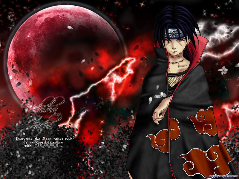 Anime Character in Cloak — Black, Dramatic, Night, Digital Art, Red Moon
