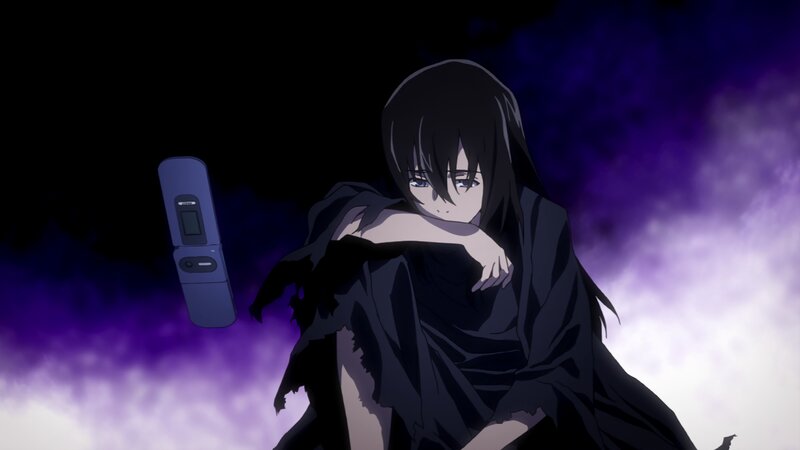 Anime Character in Cloak — Black, Dramatic, Night, Phone