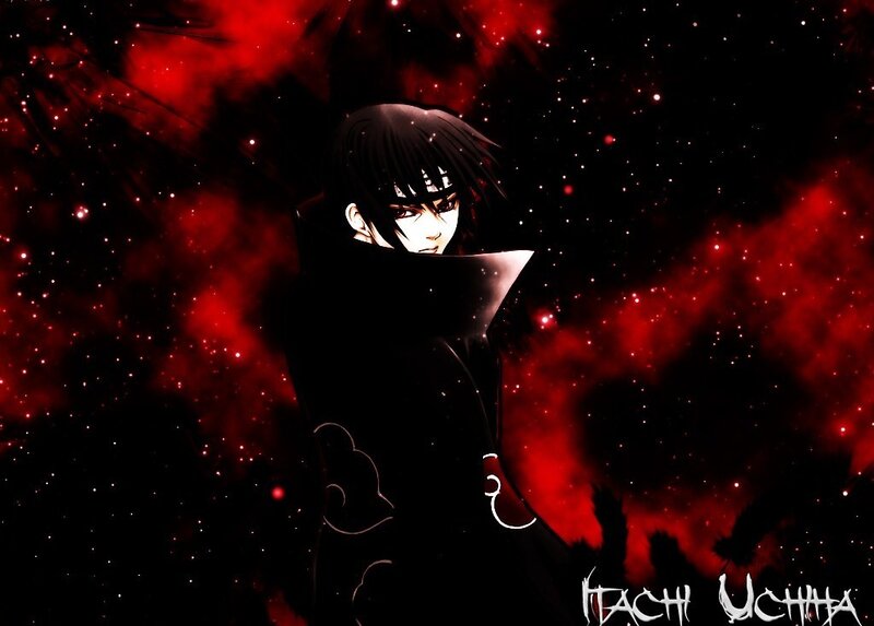 Anime Character in Cloak — Black, Dramatic, Night, Red Nebula