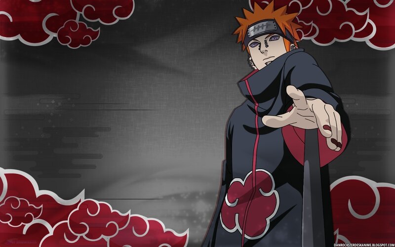 Anime Character in Cloak — Black, Dramatic, Red Clouds, Headband