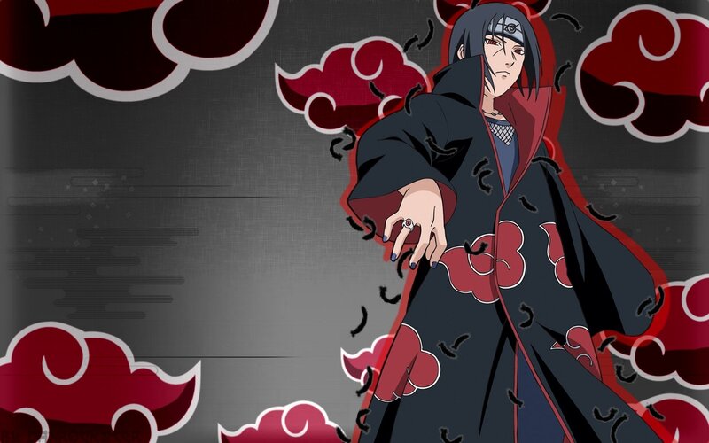 Anime Character in Cloak — Black, Dramatic, Red Clouds