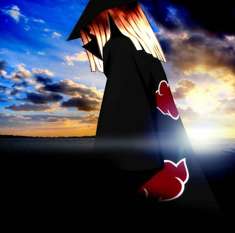 Anime Character in Cloak — Blue, Dramatic, Sunset
