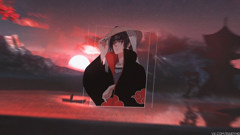Anime Character in Cloak — Red, Dramatic, Sunset, Digital Art, Red Sky