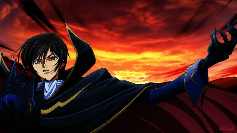 Anime Character in Cloak — Red, Dramatic, Sunset