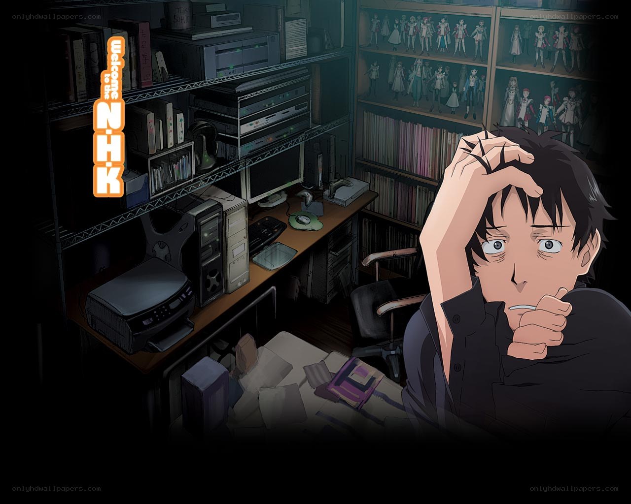 anime character in cluttered room