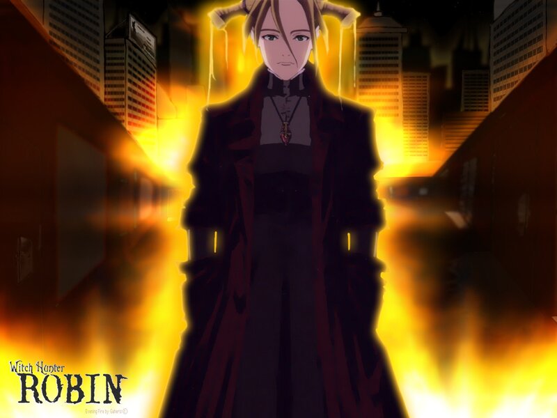 Anime Character in Coat — Black, Dramatic, Night, Fire