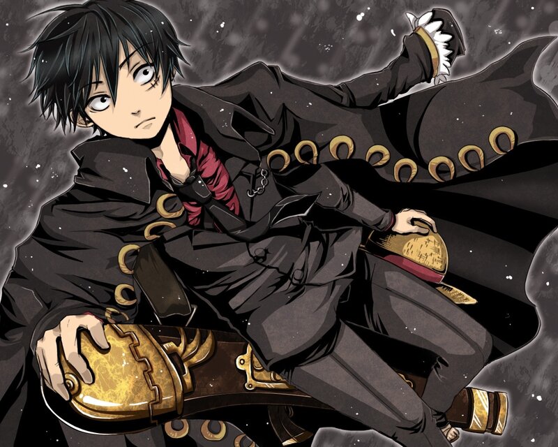 Anime Character in Coat — Black, Dramatic, Winter