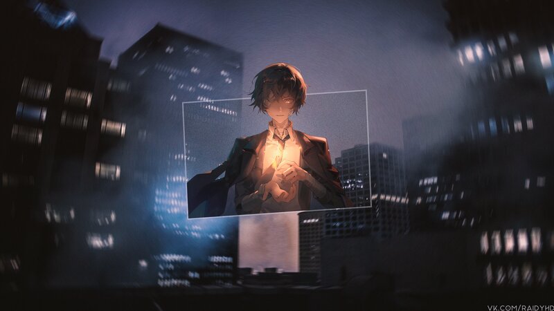 Anime Character in Coat — Blue, Dramatic, Night