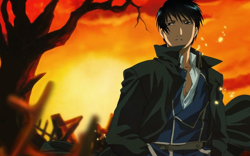 Anime Character in Coat — Orange, Dramatic, Sunset