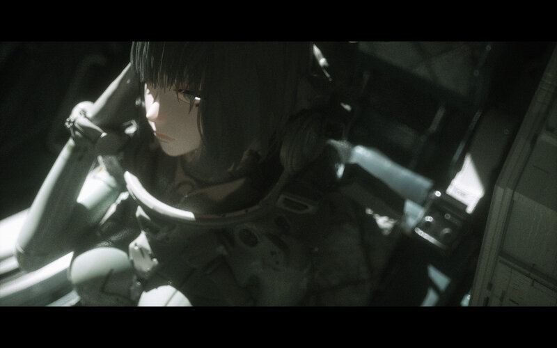 Anime Character in Cockpit — Black, Dramatic