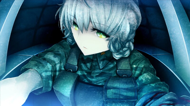Anime Character in Cockpit — Blue, Dramatic, Green Eyes