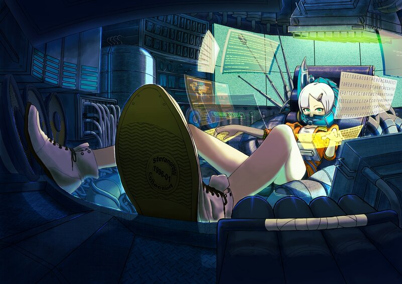 Anime Character in Cockpit — Blue, Futuristic