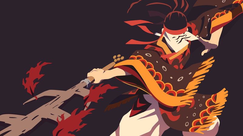 Anime Character in Combat — Black, Dramatic, Digital Art, Sword, Flames