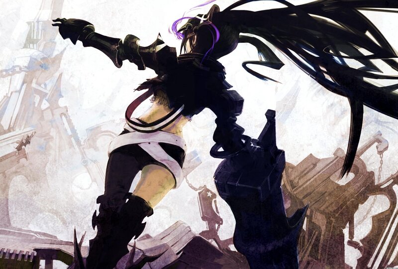 Anime Character in Combat — Black, Dramatic, Digital Art, Sword