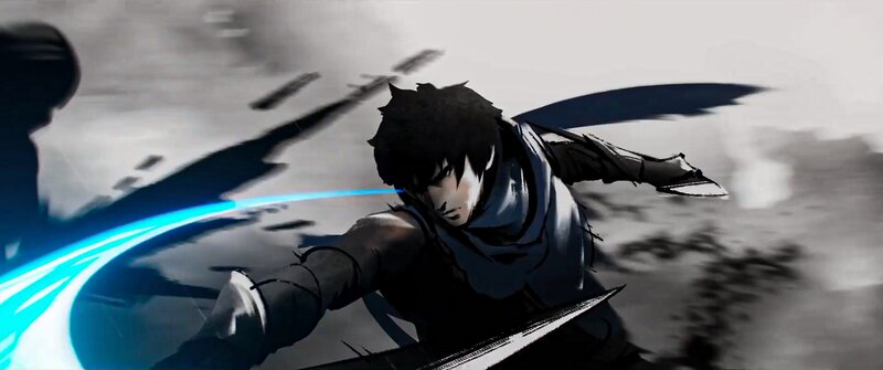 Anime Character in Combat — Black, Dramatic, Sword, Energy Blade