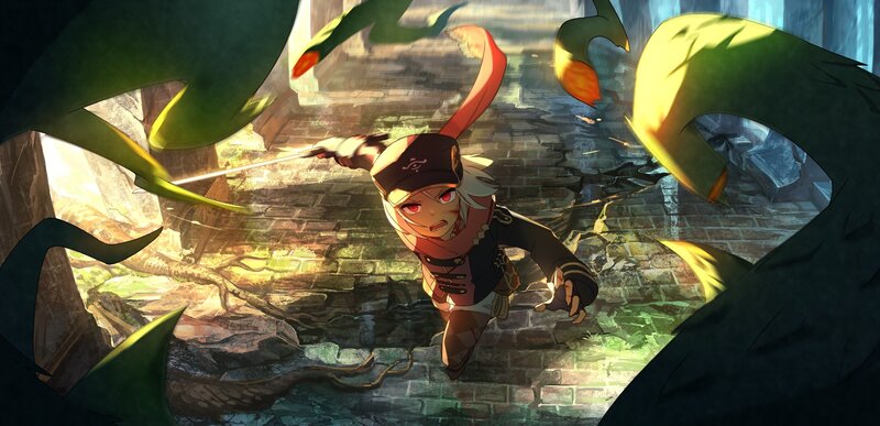 Anime Character in Combat — Green, Dramatic, Afternoon