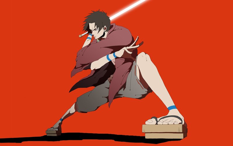 Anime Character in Combat Pose — Red, Dramatic