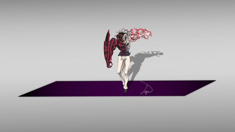 Anime Character in Combat — Purple, Dramatic, Digital Art