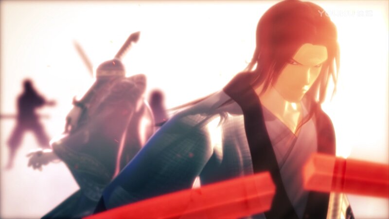 Anime Character in Combat — Red, Dramatic, Sword, Silhouette