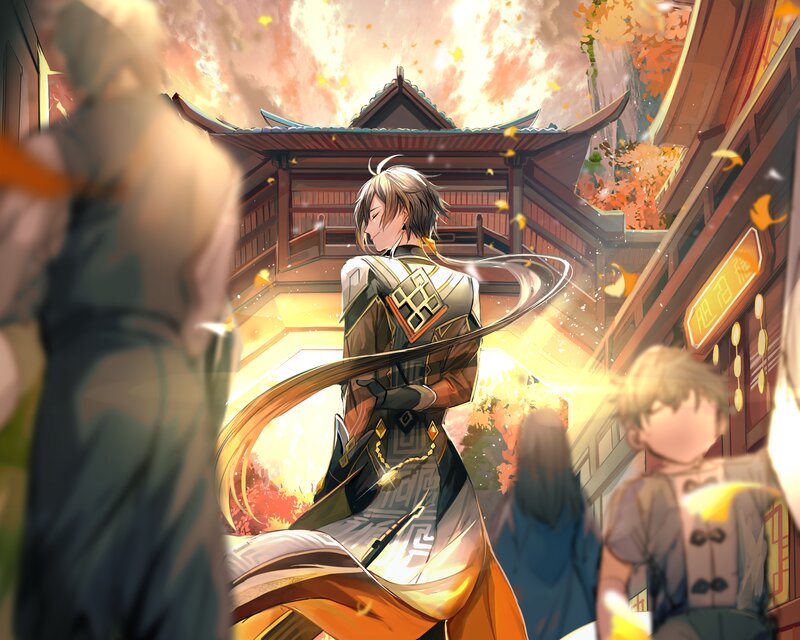 Anime Character in Courtyard — Orange