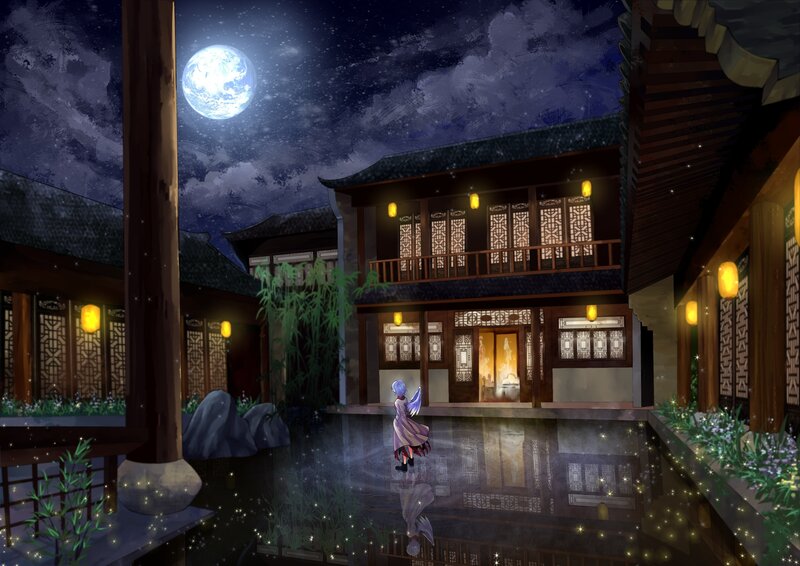 Anime Character in Courtyard