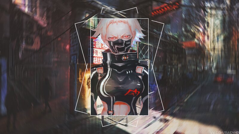 Anime Character in Cyberpunk City — Black
