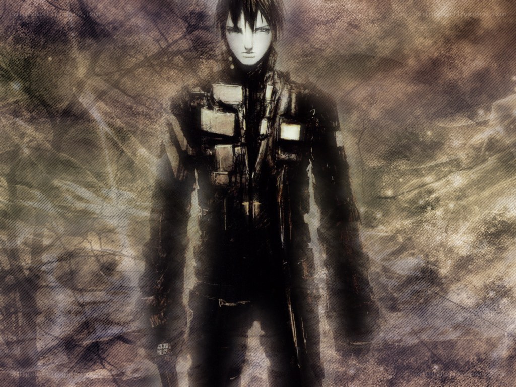 anime character in dark armor