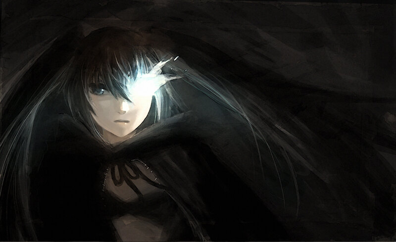 Anime Character in Dark Cloak — Black, Dramatic, Digital Art