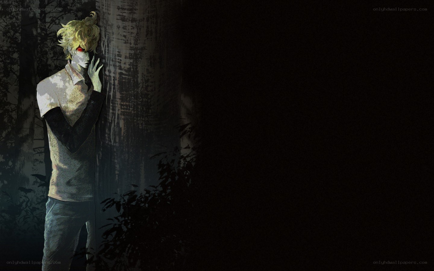anime character in dark forest