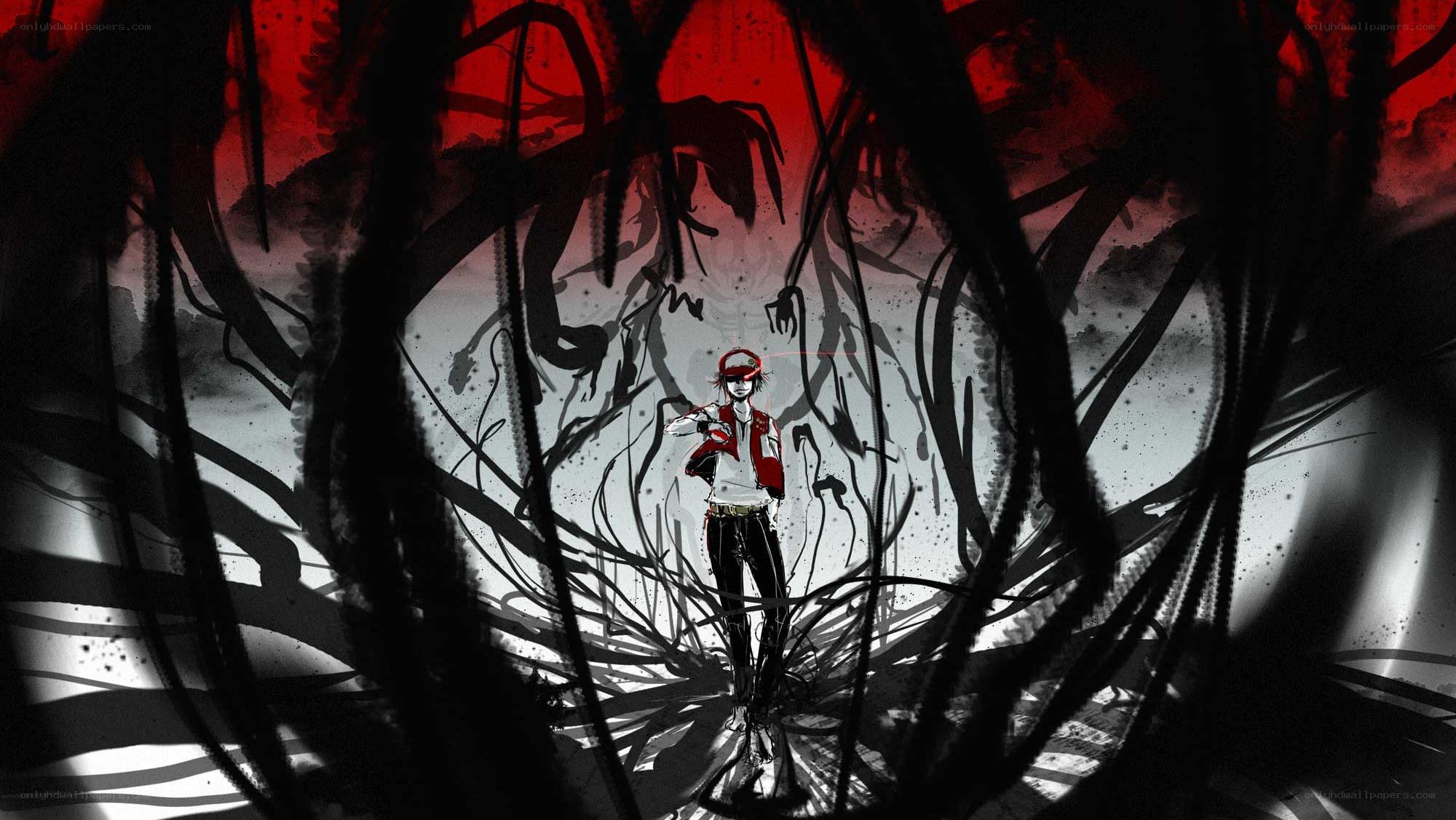 anime character in dark forest