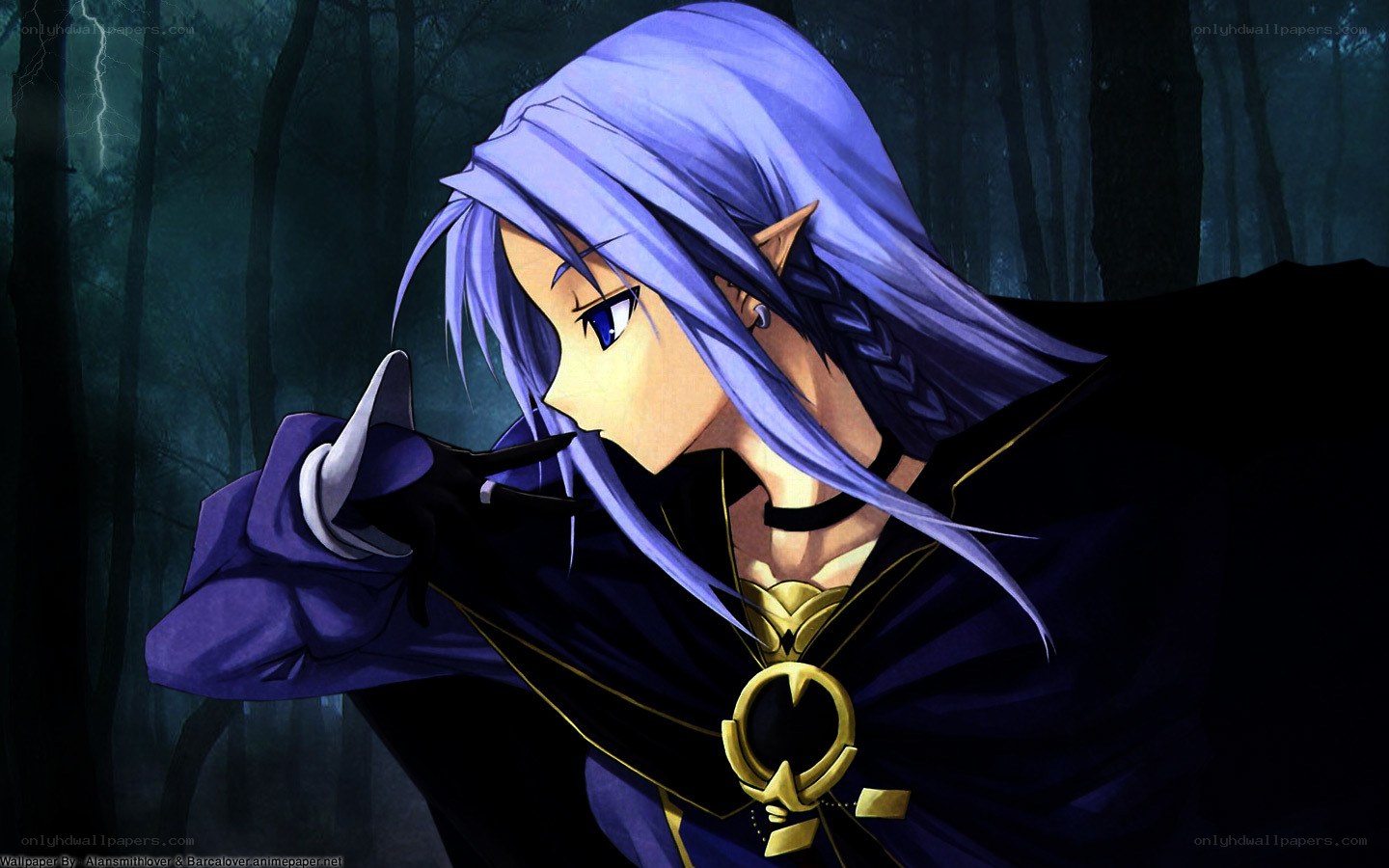 anime character in dark forest