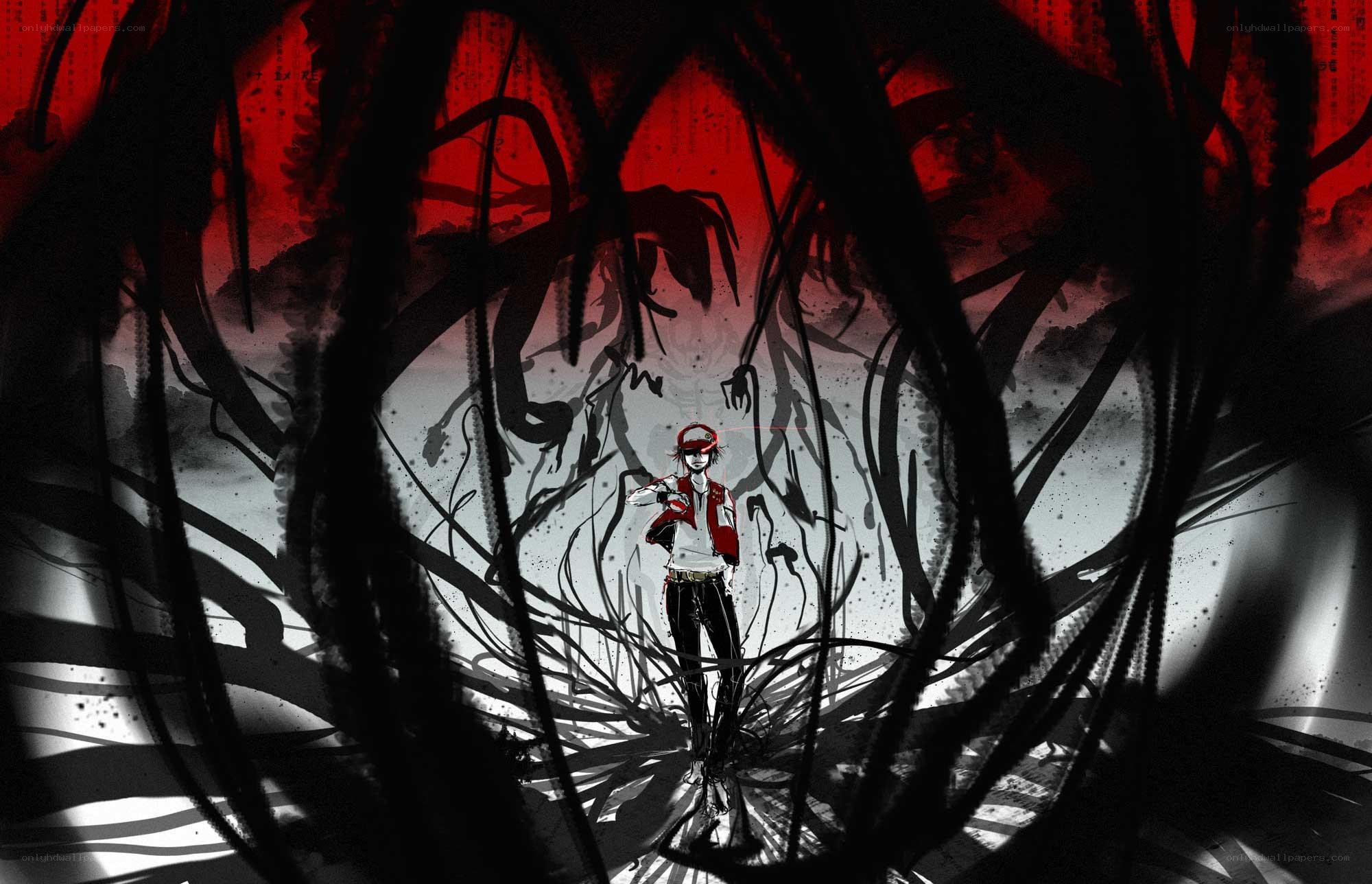 anime character in dark forest