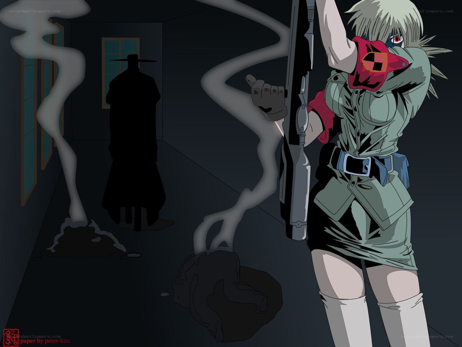 anime character in dark hallway