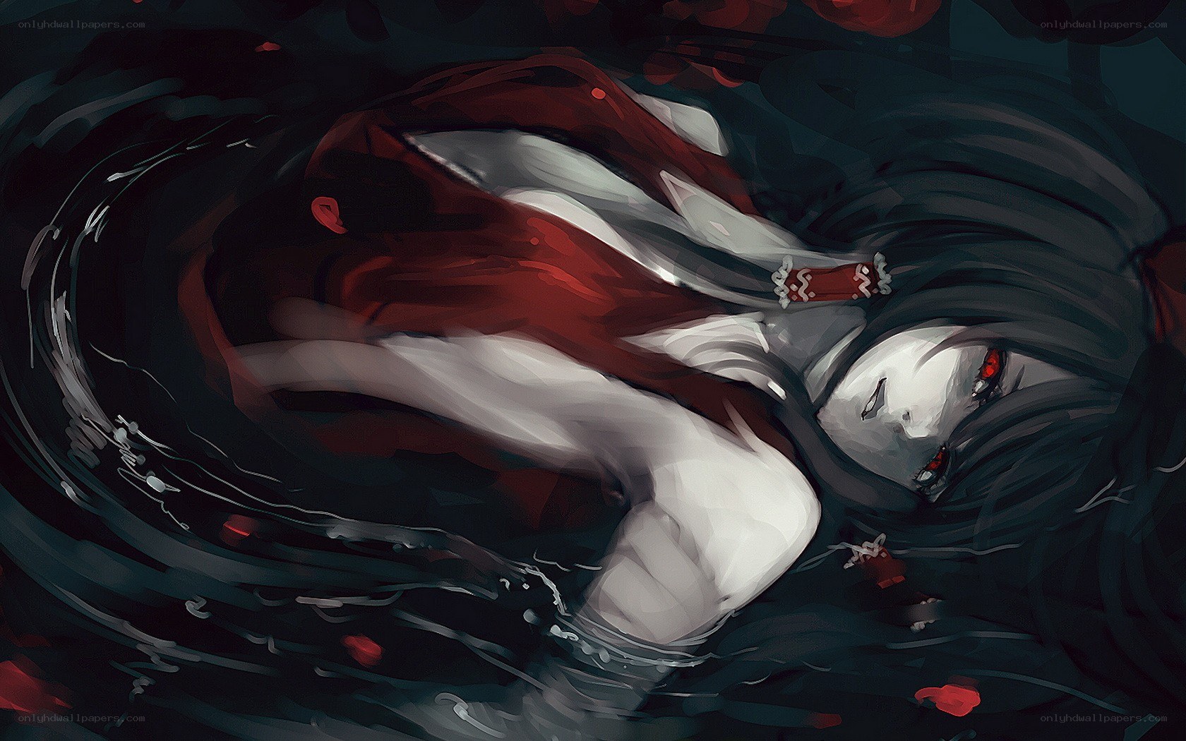 anime character in dark water
