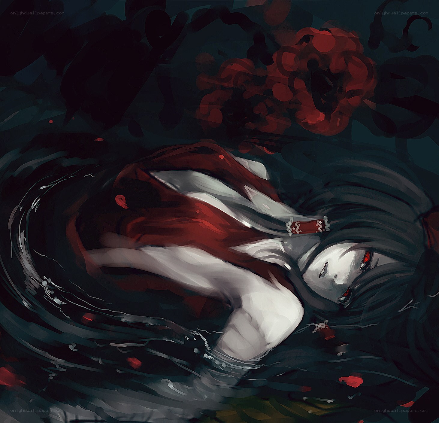 Anime character in dark water