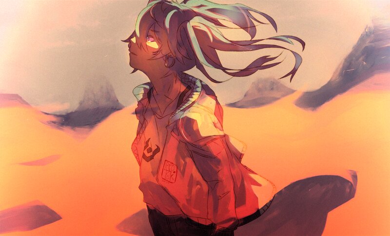 Anime Character in Desert — Orange