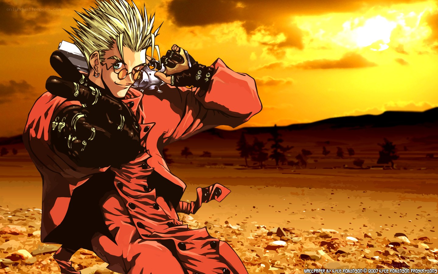 Anime character in desert sunset