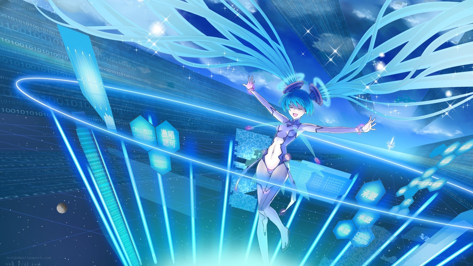 Anime character in digital space