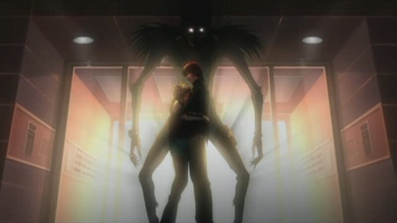 Anime character in elevator with monster