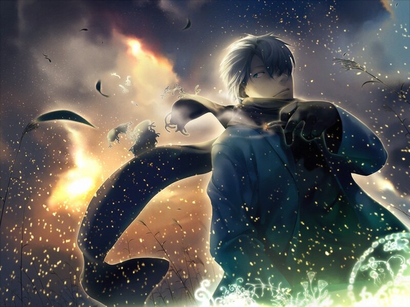 Anime Character in Field — Blue, Dramatic