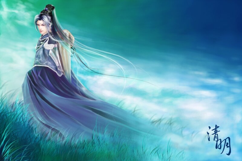 Anime Character in Field — Blue