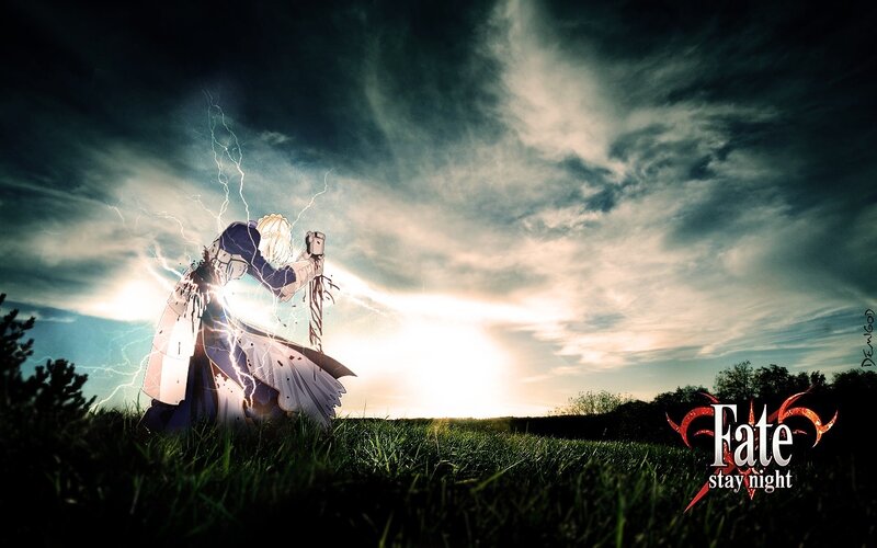 Anime Character in Field — Green, Dramatic