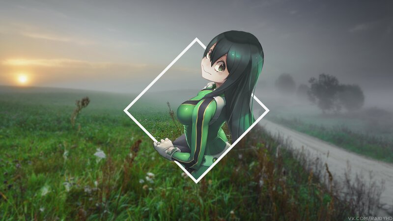 Anime Character in Field — Green, Serene, Sunrise
